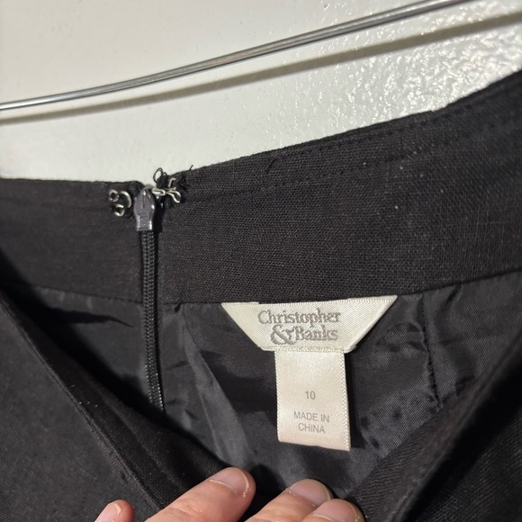 Christopher & Banks Black White Linen Blend Embroidered Floral Skirt Size 10 - Picture 3 of 5
